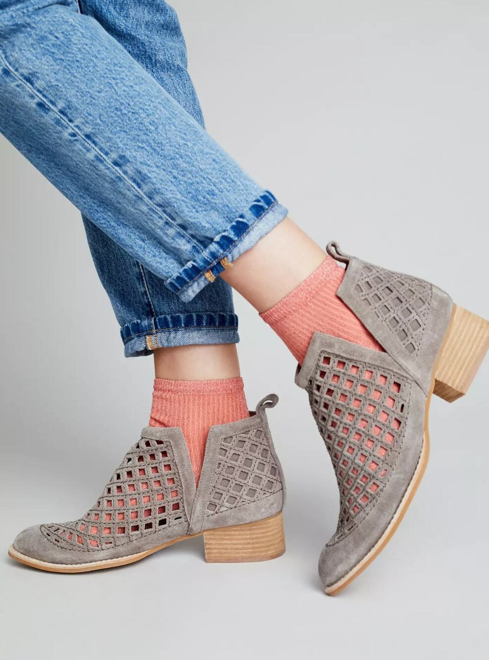 Jeffrey Campbell Womens 7 Gray Suede Ankle Boots Wood Heel Boho Designer